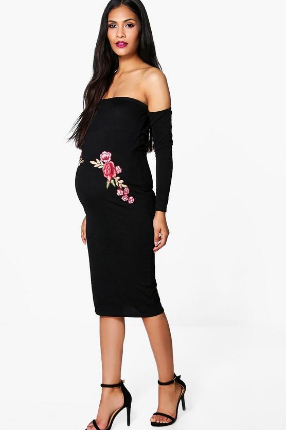 Maternity Erin Off The Shoulder Applique Midi Dress